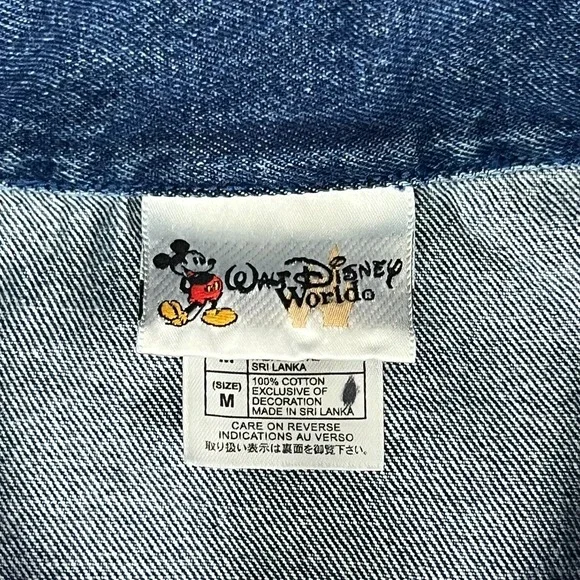 Vintage Walt Disney World Denim Jacket Mickey Mouse USA Flag Embroidered Adult M